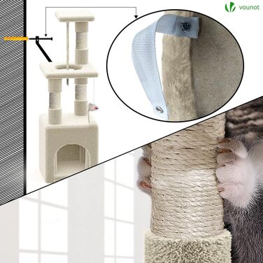 Котячий будиночок Vounot Klein: стабільний котячий будиночок з платформою, печерою та сизалевими стовпчиками, 88 см, бежевий