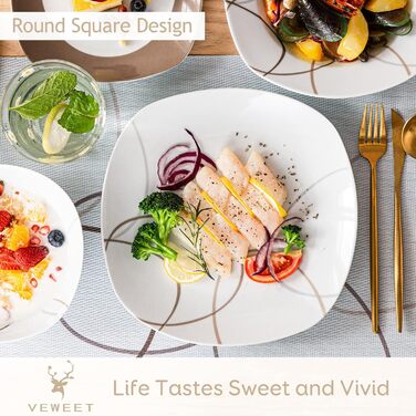 VEWEET Набір посуду 'Нікіта' з порцеляни, 24 елементи | Сервіз включає миски, десертні тарілки, тарілки для їжі та супові тарілки | Сервіз для 4-12 осіб (48-елементний набір посуду)