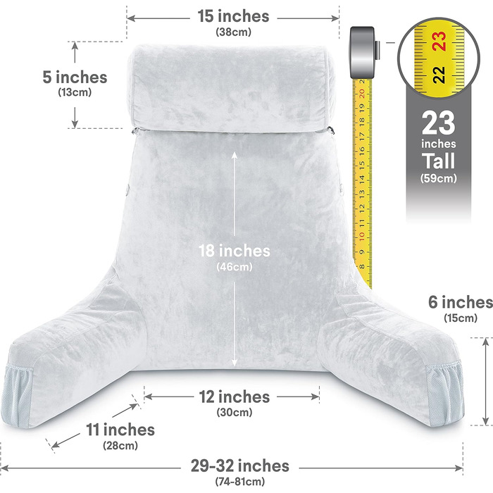 Подушка для чоловіків з підлокітниками - велика, для читання та відпочинку в ліжку. Преміум піна з пам'яті, знімна подушка для шиї, середній розмір (Dark Green)