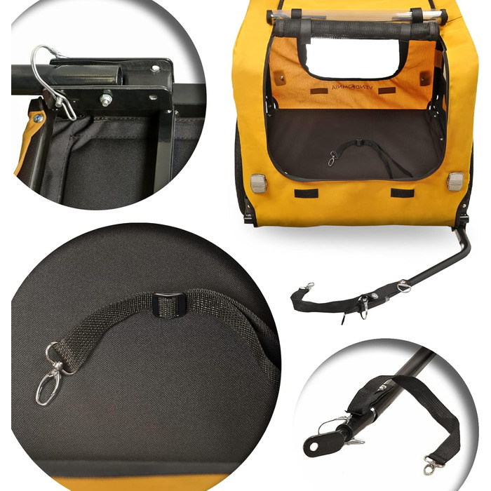 Причіп для собак до велосипеда, складаний, з прапорцем та ременем. Доступні кольори: червоний, пісочний, м'ятний, фіолетово-блакитний, військово-блакитний, військово-зелений