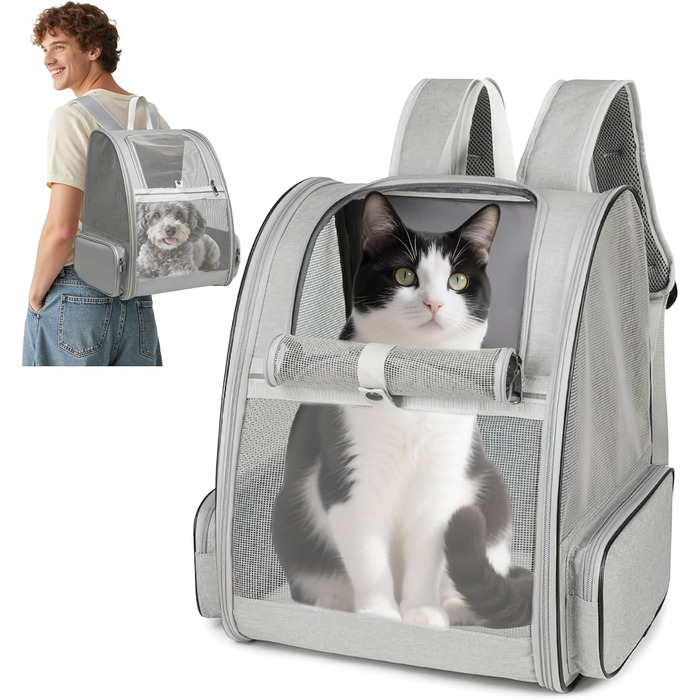 Рюкзак для тварин ALLSOPETS - дихаючий, для котів та собак, маленьких порід, з безпечними ременями. Ідеально для подорожей та активного відпочинку (світло-сірий)