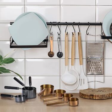 Malmo Measuring Cup and Spoon Set, 10-Piece, with Wooden Handle, Titanium-Coated Stainless Steel, Rose Gold (Rose Gold)