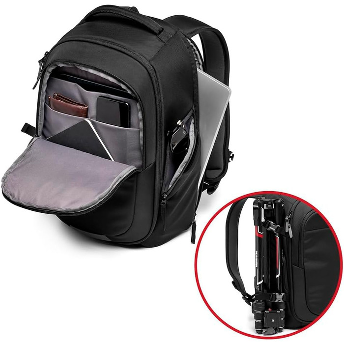 Комплект Manfrotto: Алюмінієвий дорожній штатив Befree Advanced з кульковою головою та рюкзак Advanced Gear III для камери та ноутбука, чорний