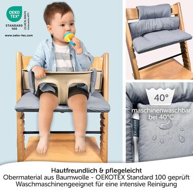 Подушка для стільчика Stokke Tripp Trapp LaLoona, 2 шт., бавовна, OEKO-TEX, гіпоалергенна, сіра, машинне прання