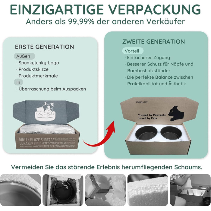 Миска для собак та котів SpunkyJunky з кераміки, 400 мл, чорна, з бамбуковою підставкою (подвійна)