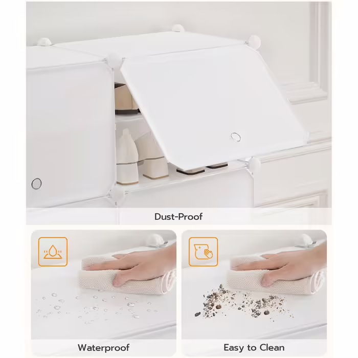 HOOBRO 8-Tier Shoe Rack, Shoe Cabinet, for 32 Pairs of Shoes, 40 x 30 x 30 cm per Compartment, Slim, with Doors, Plastic, for Living Room, Bedroom, Hallway, Entrance, White EWT28SC01G1
