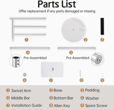 Підставка для рушників KES Gold на ніжці, з мармуровою основою, з нержавіючої сталі 18/8, 3-х секційна, полірована, BTH219-BZ