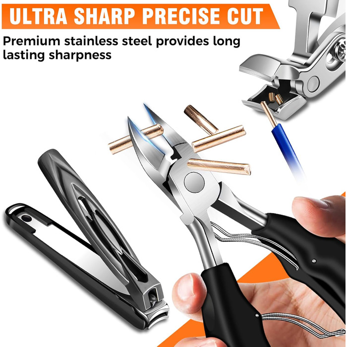 Професійний нігтеріз для нігтів, DRMODE для товстих нігтів, для людей похилого віку, з широким отвором, гострий, з похилою клинком, довга ручка (чорний)