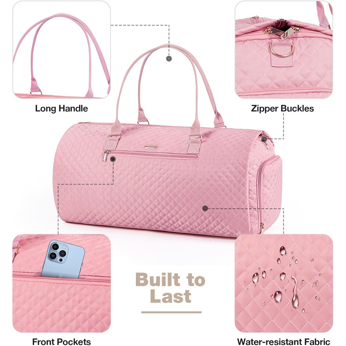Чемодан-мішок 2 в 1 для жінок, великий складний дорожній мішок Weekender з 6 органайзерами для одягу та відділенням для взуття, спортивна сумка для подорожей, ручна поклажа, чорний (2.рожевий, 50 л)