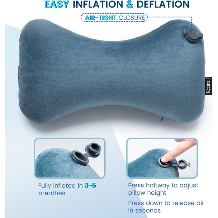 Надувна подушка для шиї BestMaxs для подорожей: літак, поїзд, авто. Зручна, знімний чохол, сіра, 2 шт., середній розмір