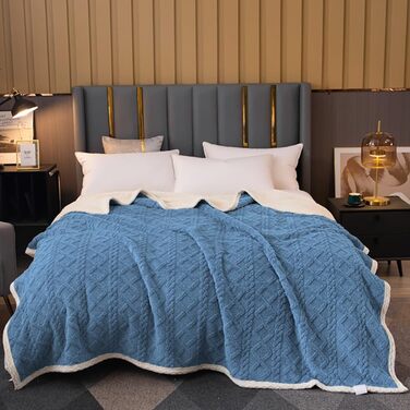 Плед Sherpa-Fleece з начосом, двосторонній, м'який, в'язаний фланелевий плед для дивану, ліжка, 150 x 200 см, сіро-блакитний