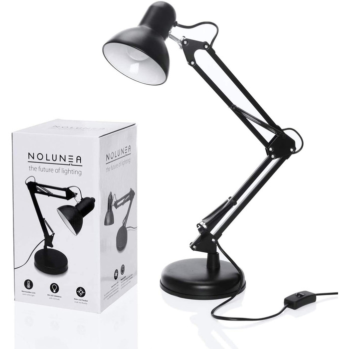 Ретро настільна лампа для робочого столу з гнучким регулюванням, LED, чорна