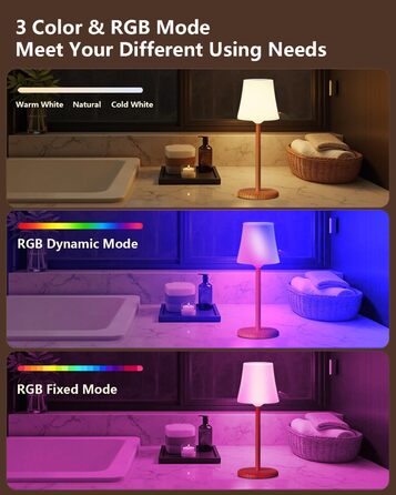 Настільна лампа бездротова LED 2 шт, акумуляторна, з регулюванням кольору та яскравості, сенсорне управління, водонепроникна IP54 для спальні, вітальні, балкону