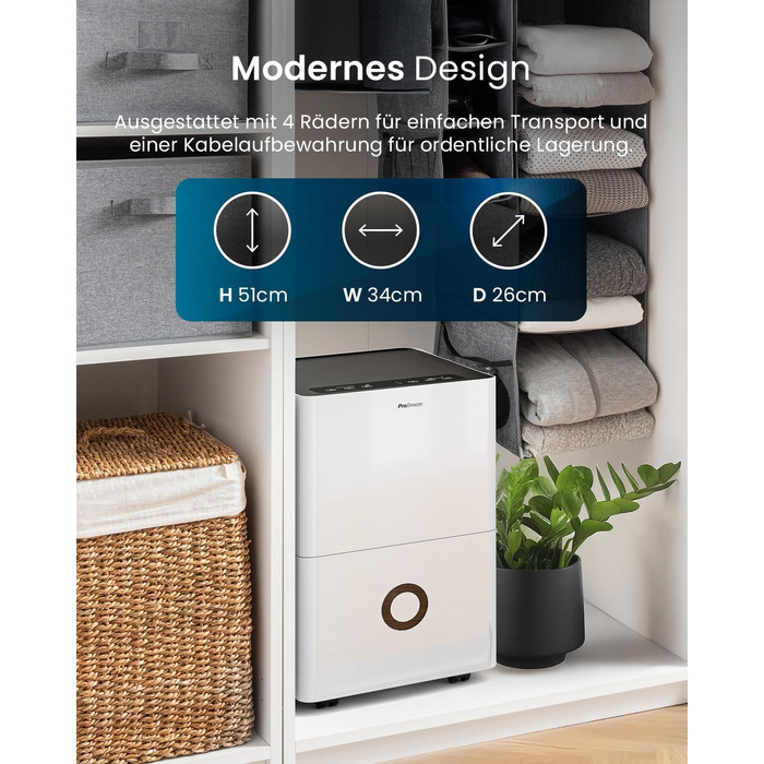 Про Breeze Зволожувач повітря 30л/24г - електричний з Wi-Fi та додатком - датчик вологості, 4л бак, таймер, шланг - від вологи та плісняви