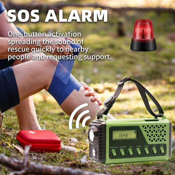 Радіо з ручкою OBEST з акумулятором 8000mAh, USB-зарядкою, компасом та дисплеєм, сонячне та ручне радіо для надзвичайних ситуацій, FM-радіо, ліхтар та світло для читання, SOS-сигнал, для кемпінгу, надзвичайних ситуацій та відключень електроенергії, чорний