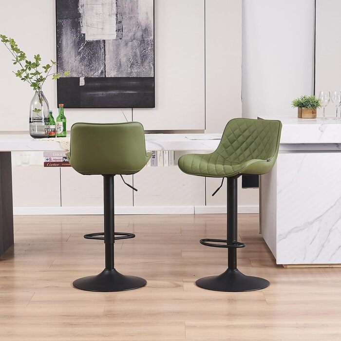 YOUNIKE Adjustable Bar Stools 2-Pack - Modern Kitchen Barstools with PU Leather Upholstery, Swivel Metal Bar Chairs for Counter/Island (Green)