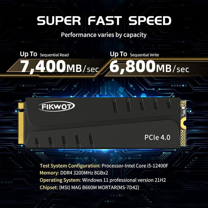 SSD накопичувач PCIe Gen4 4TB, M.2, до 7350 МБ/с, Graphene охолодження, для ноутбуків та ПК