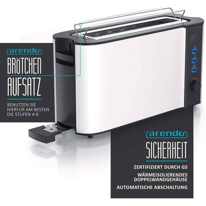 Arendo - Kettle and Toaster Set, Stainless Steel White, Kettle 1.5L 40°-100°C Keep-Warm Function, Toaster 2 Slices LED Display, 6 Browning Levels, Bread Roll Attachment, B: White