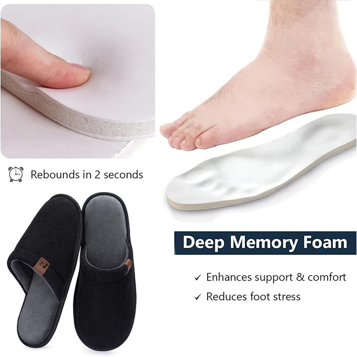 Чоловічі домашні капці RockDove LiteStep з вельвету та піною з ефектом пам'яті (Memory Foam), розмір 42/43, антрацит