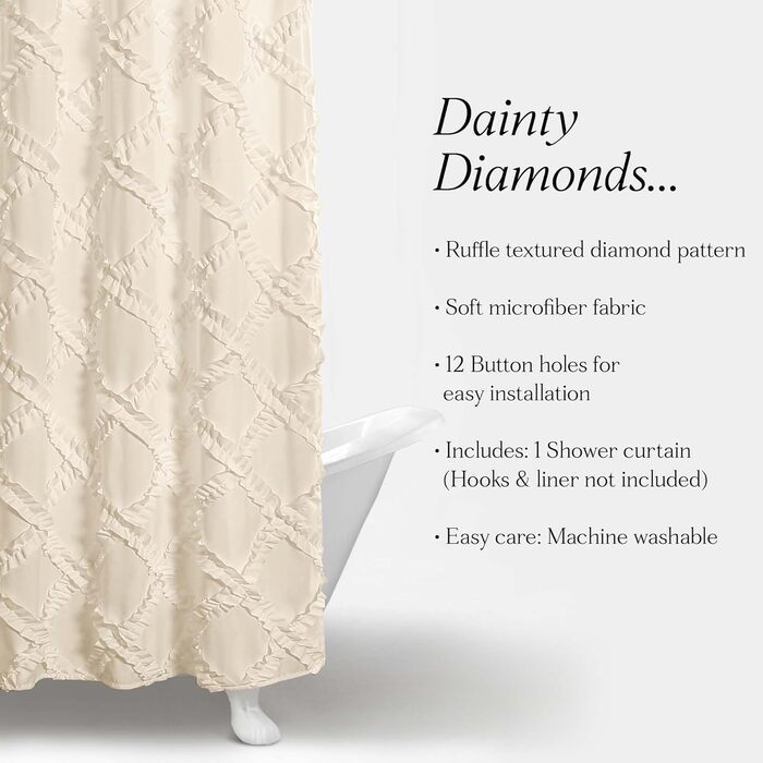 Штора для ванної Lush Decor, Шabby Chic, дизайн у стилі ферми, 182.9 x 182.9 см, слонова кістка/світло-жовтий