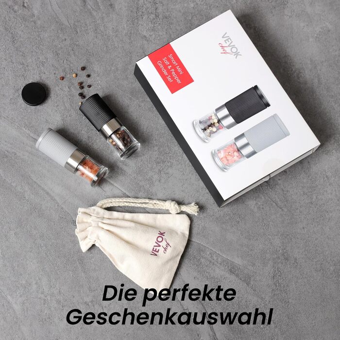 Набір мельниць для солі та перцю Vevok Chef Mini 2 шт. з регульованим керамічним жорном, прозорі. Підходять для кухні, кемпінгу, як подарунок.