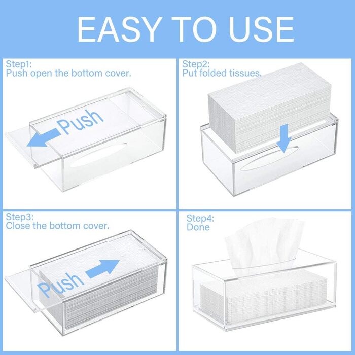 HIIMIEI Cosmetic Tissue Box, 25.0x13.0x9.0 cm Acrylic Tissue Box | Tissue Box with Magnetic Cover for Dining Room Bathroom Bedroom Car Office - Acrylic Transparent