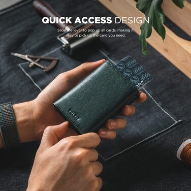 Кредитне портмоне для чоловіків VULKIT, Pop-up, RFID-захист, шкіряне з кишенями для грошей та ID-картки (зелене)