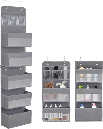 Органайзер для дверей, 5 кишень, з гачками, сірий. Організатор для ванної, шафи, кемпінгу, 150x36.5x14 см