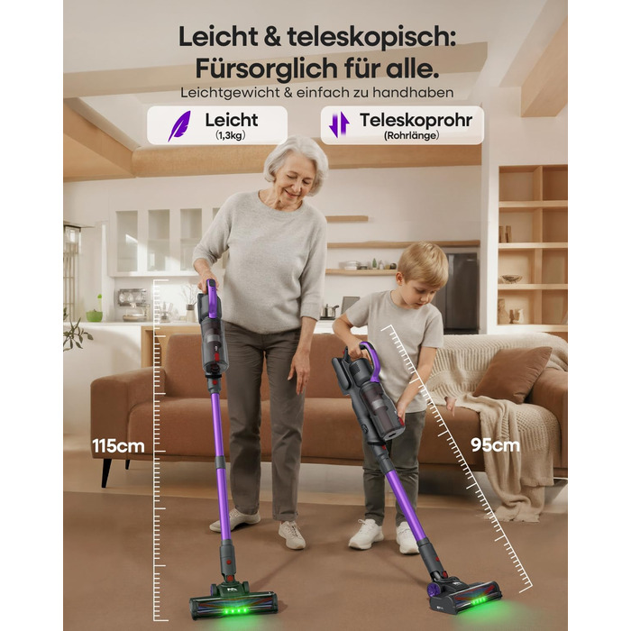 Бездротовий акумуляторний пилосос AlloyMove A03 Lila: потужність 450W, 45000Pa, LED, 60 хвилин роботи, для тварин, килимів, твердих поверхонь