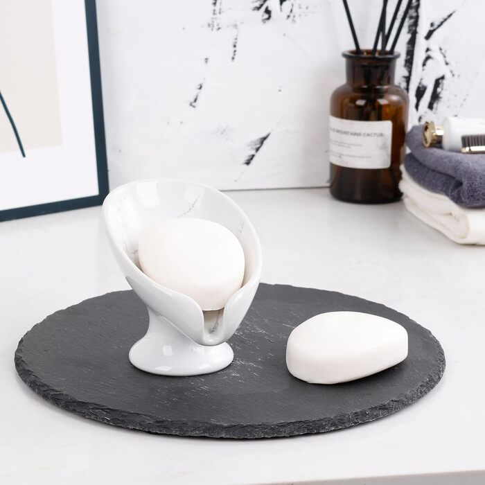 Керамічна мильниця Umlaca, мильниця для душу, підставка для мила, самозливна, листяна форма, вінтаж, для кухні, ванної кімнати, душа, білий мармур, сірий мармур
