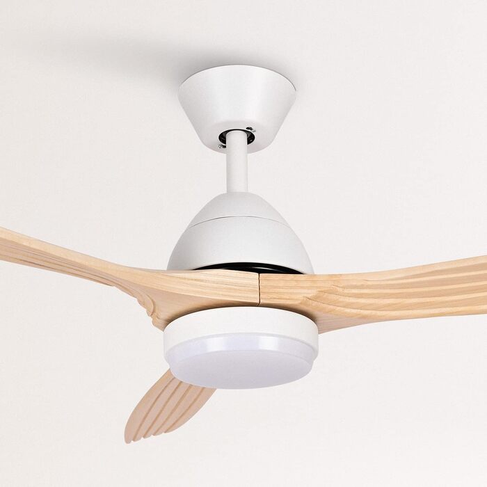 Стельовий вентилятор CREATE Windcup з підсвіткою та пультом ДУ, білий, дерев'яні лопаті, 40W, Ø132см, DC-мотор, 6 швидкостей, літній/зимовий режим