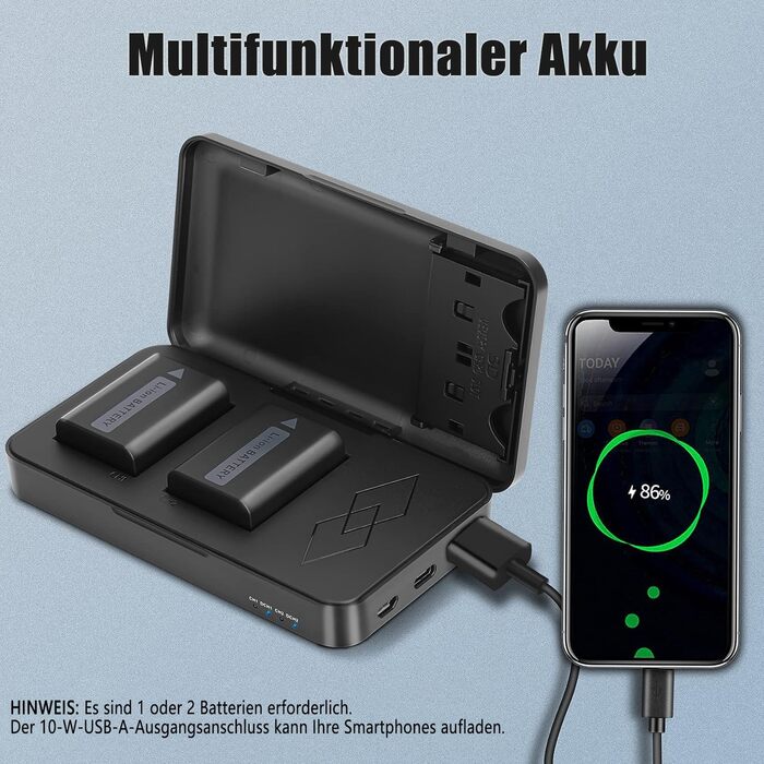 Запасний акумулятор JYJZPB NP-FW50 (2 x 1300mAh) з USB зарядним пристроєм та слотом для SD-картки для камер Sony Alpha A6000 A6300 A6400 A6500 ZV-E10 A7 A7 II A7R II A7SII A5000 A5100 NEX