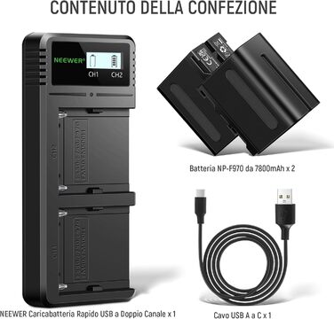 Зарядний пристрій NEEWER Dual USB з 2 шт. акумуляторами 6600mAh NP-F970 та швидкою зарядкою, сумісний з Sony NP-F970/F960/F950/F770/F750/F570/F550, Handycam, NEEWER LED-ліхтарі, моторизовані слайдери