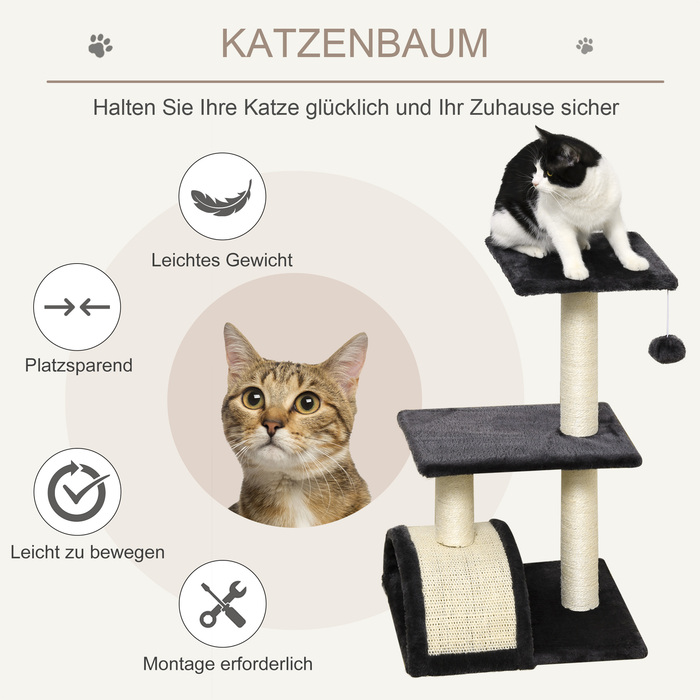 PawHut Дряпка для котів, стабільна, кігтеточка для кошенят, з іграшковими кульками, дряпальною дошкою, стійкими стовпчиками, стабільна, Темно-сірий | Aosom