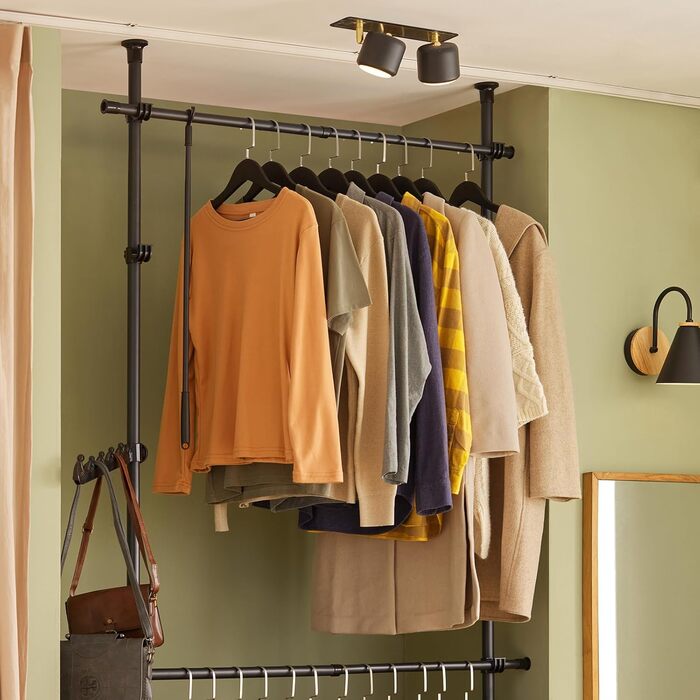 SoBuy® FRG109 Telescopic Wardrobe System with 2 Clothes Rails Clothes Storage System Shelf System Clothes Rack (Black)
