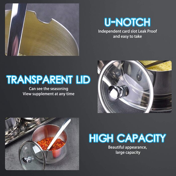 Набір для цукру, солі та перцю з нержавіючої сталі, з кришкою та ложкою | Zuckerdose