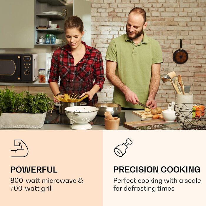 Мікрохвильова піч Klarstein з грилем, 800 Вт, 20 л, нержавіюча сталь, з функціями розморожування та приготування піци, поворотний стіл, компактна, проста у використанні (кремовий)