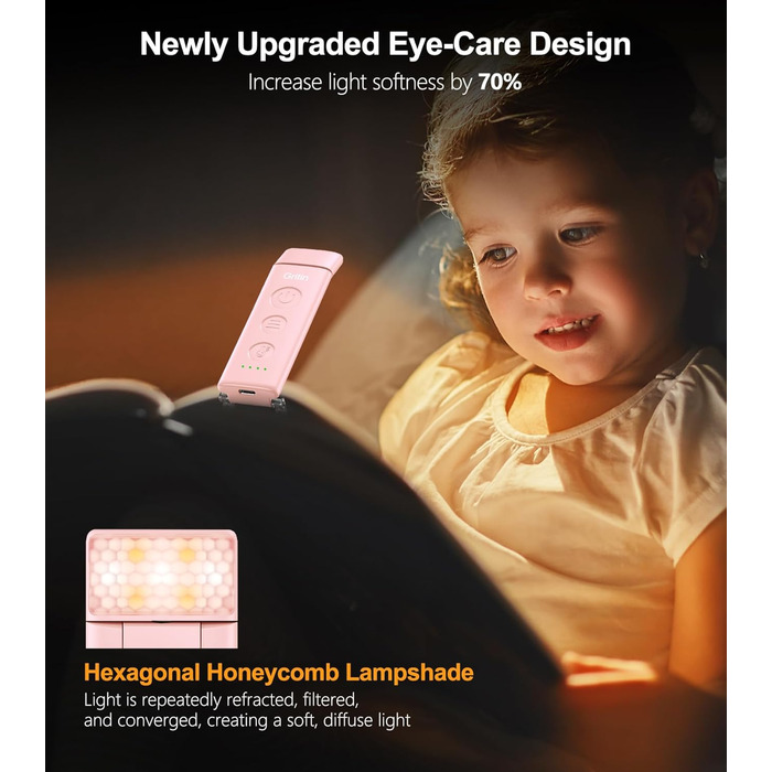 LED-лампа для читання Gritin з USB-зарядкою, кріпленням на книгу, регулюванням яскравості та кольору, для книголюбів (білий/рожевий)