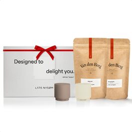 LARS NYSØM Gift Set with Salt and Pepper Shakers & Spices - Mini Designer Salt and Pepper Shakers with Finest Alpine Salt and Brazilian Pepper in Attractive Gift Box - Brown/Beige
