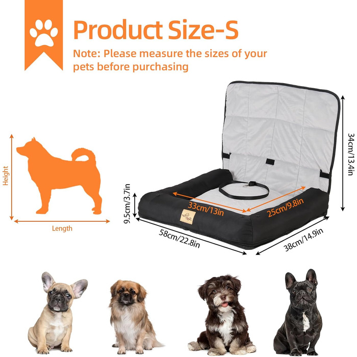 BingoPaw Dog Car Seat for Medium Dogs - Secure & Waterproof Dog Seat Cover for Back or Front Seat - Reinforced with Harness Straps - 66x55x49 cm