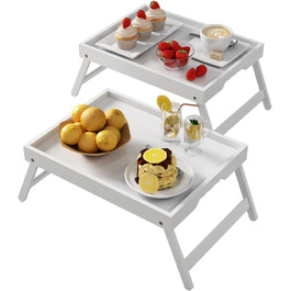 Столик-табурет Youpehom з розкладними ніжками, бамбук, для сніданку в ліжку, кухні, сервірування, дивану, їжі, як стіл для ноутбука, таця для перекусів, 2 шт., білий, 2 шт.
