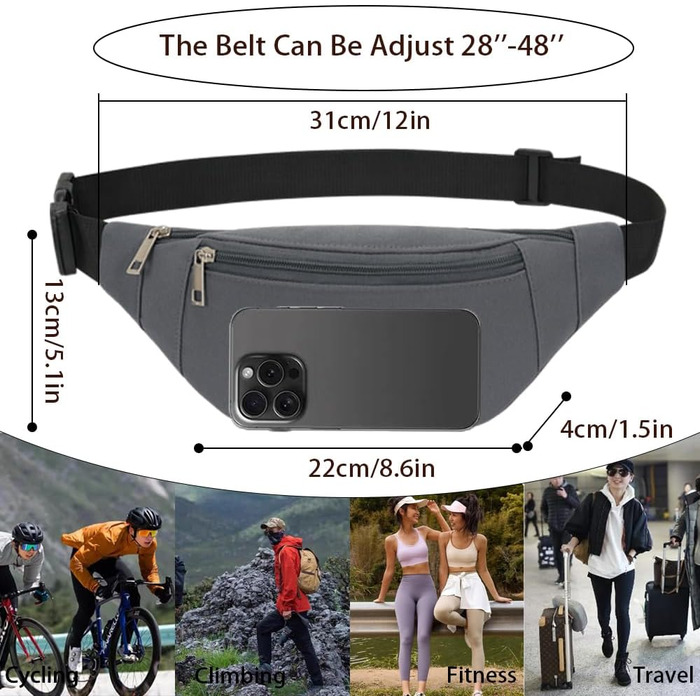 Сумка на пояс (бананка) водонепроникна, стильна, унісекс, нейлон для чоловіків та жінок. Підходить для спорту, подорожей, прогулянок з собакою (сіра)