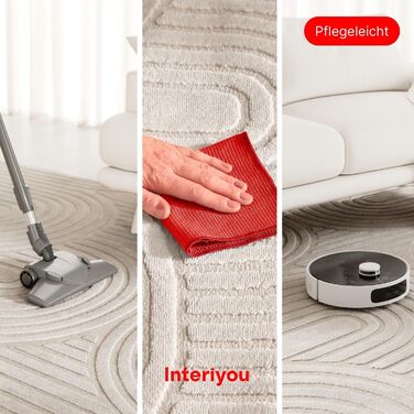 Килим Interiyou для вітальні/спальні/дитячої Cannes, 120x170 см, кремовий - короткий ворс, скандинавський бохо, геометричний малюнок, високий/низький ворс