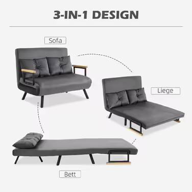 HOMCOM Sleeper Sofa with Storage Box, Convertible Sofa Bed, Sleeper Couch with Velvet Look Back Cushions, Dark Grey, 102 x 73 x 81 cm | Aosom