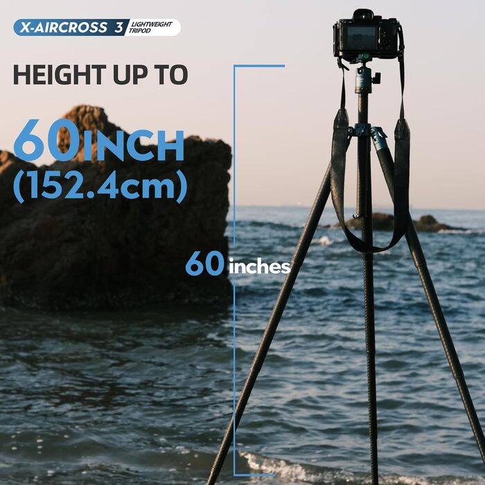 Штатив Fotopro Carbon X-Aircross 2: Легкий карбоновий штатив з кульковою головкою, 151 см, до 10 кг, блакитний