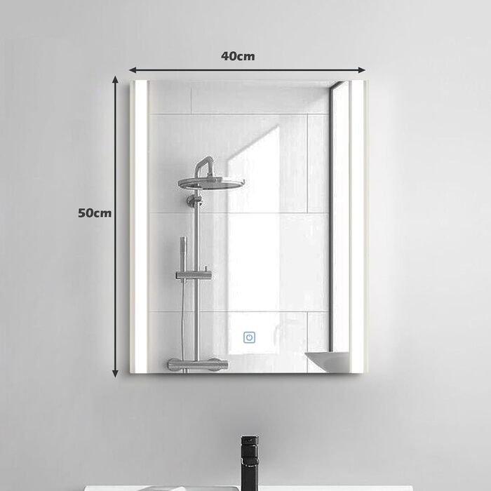 Дзеркало для ванної кімнати CLIPOP з підсвічуванням LED, сенсорне управління, IP44, 40x50 см