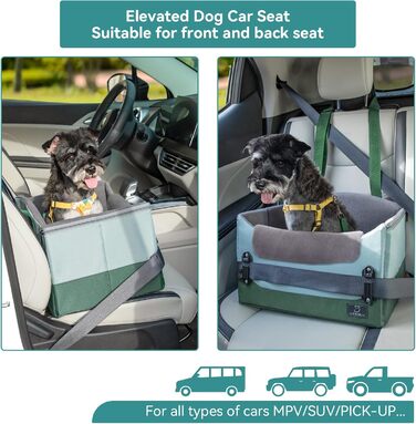 Автокрісло для собак, автокрісло для маленьких собак з ременями безпеки, підвищення для собак, складане, зелене