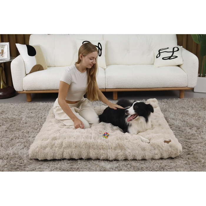 Крісло-ліжко для собак BingoPaw: великі собаки, миюче, XXL, плюшеве, водонепроникне, 120x90x12 см, бежеве