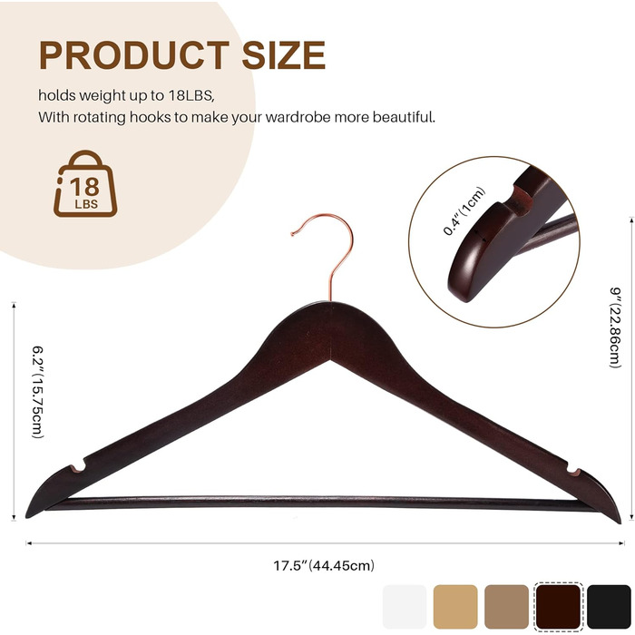 Дерев'яні вішалки для одягу HOUSE DAY, 20 шт. - для костюмів, з антиковзким покриттям, поворотний гачок рожевого золота