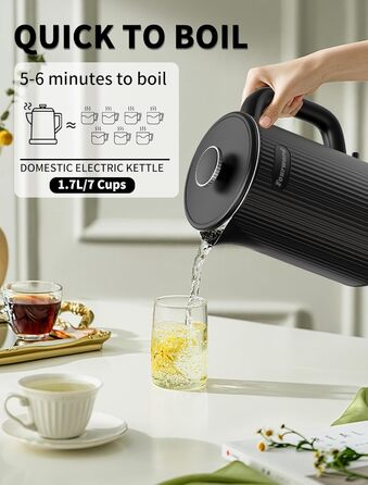 Електричний чайник Fourward - чорний, 1.7л, 2200W, з нержавіючої сталі, BPA-free, подвійні стінки
